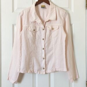 City Lights 90's Vintage 100% Linen Long Sleeve Button Down Shirt Baby Pink M